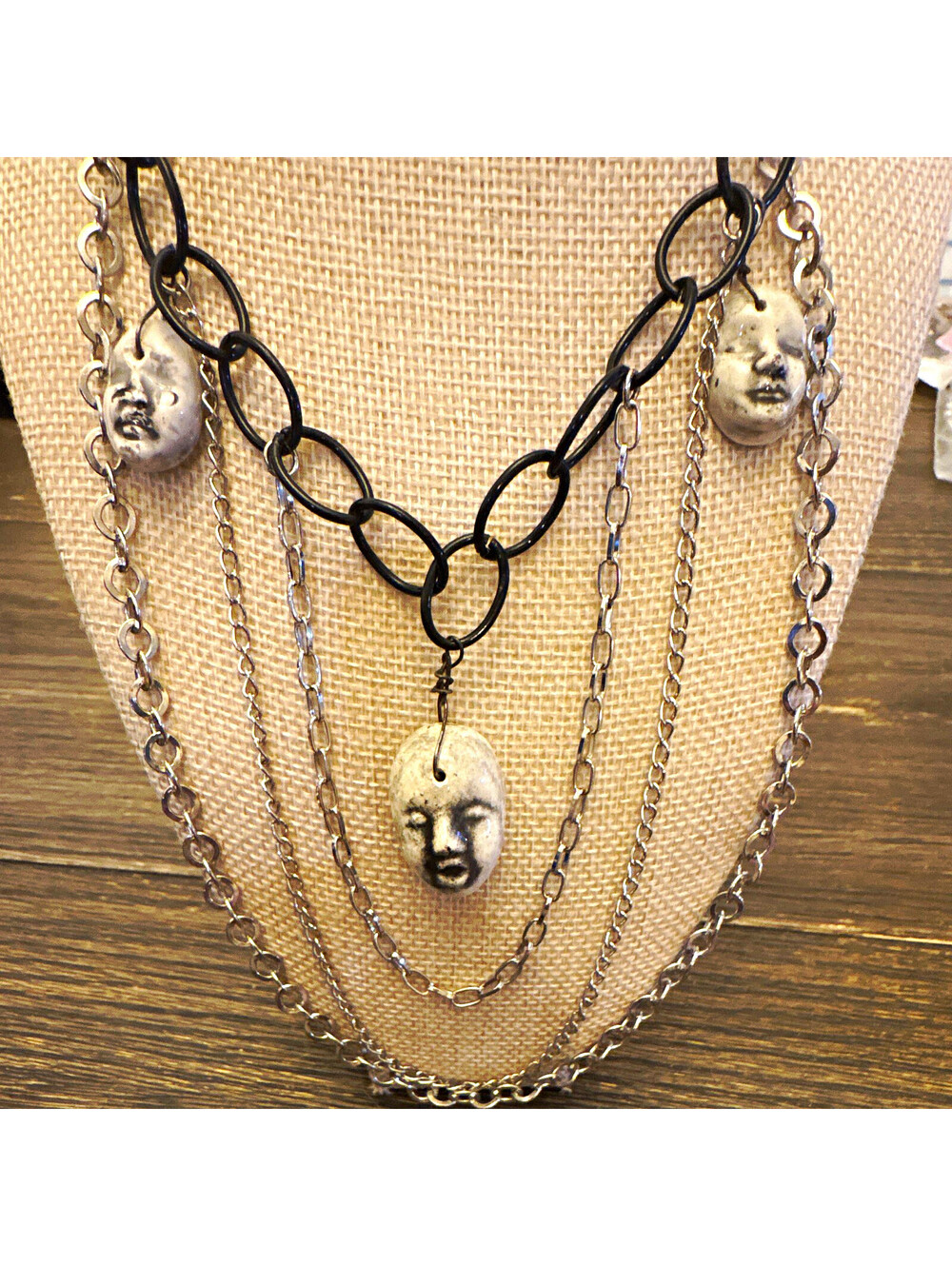 OOK Multi-Strand Necklace Hand made faces Halloween goth